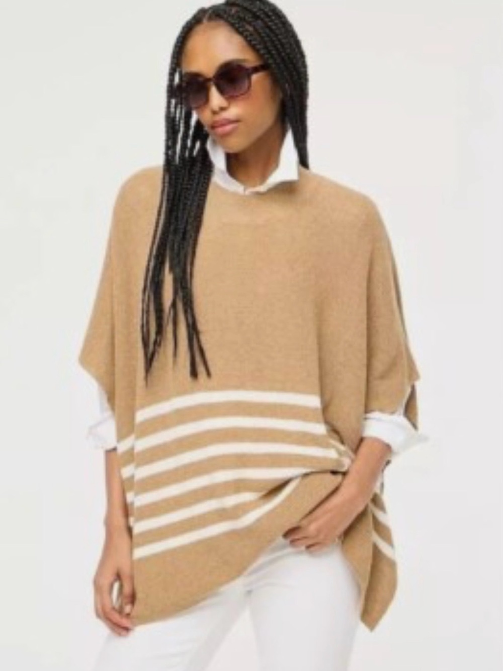 J. Crew Camel and White Striped Knit Poncho